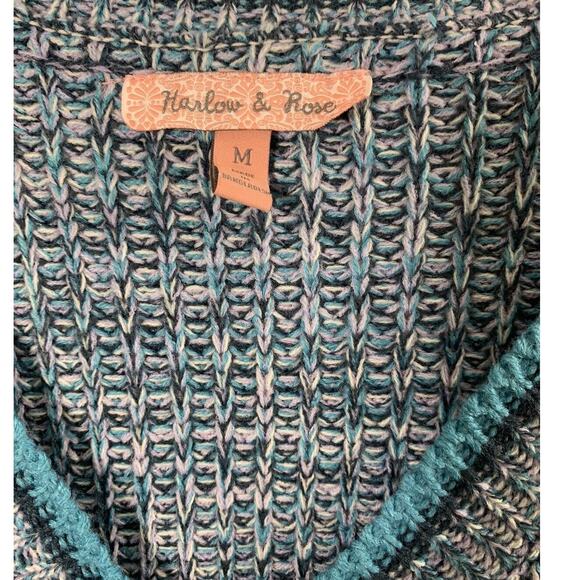 Harlow & Rose Sweater Womens Medium Blue V Neck Chunky Knit Pullover School Girl - Picture 3 of 8